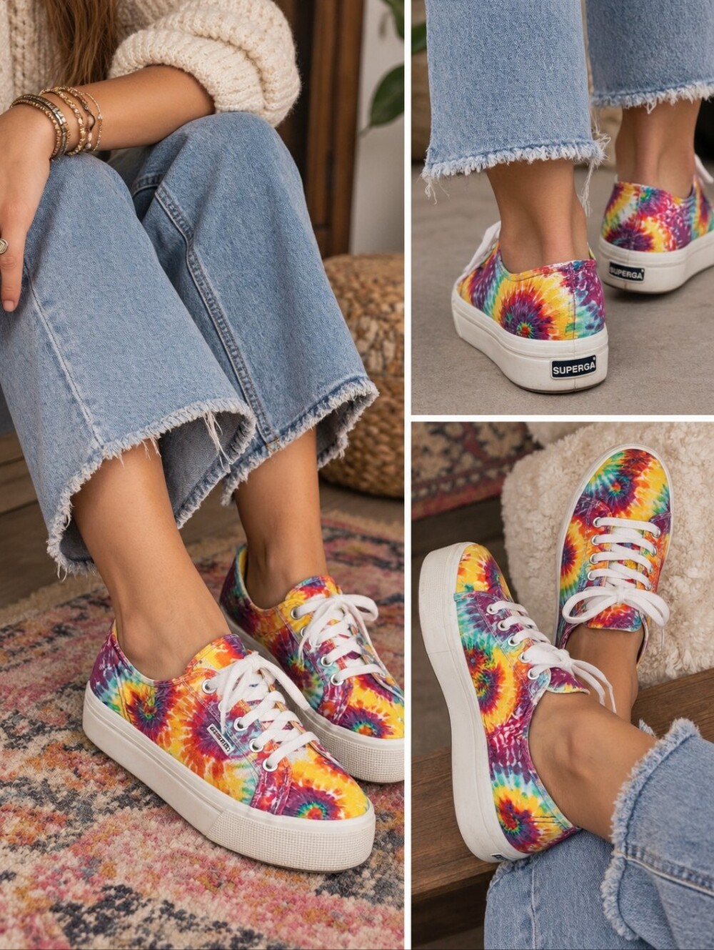 Superga Tie-Dye Canvas Platform Sneakers - Rainbow